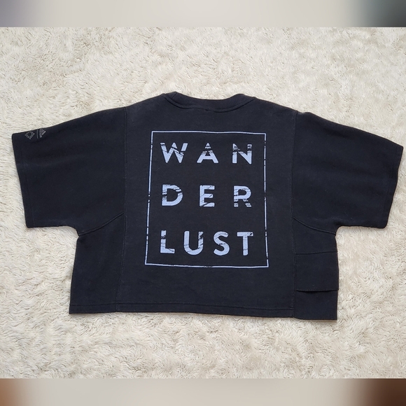 Adidas Cropped Wanderlust Thick Short Sleeve Black Shirt Sz Small Side Pocket - Picture 4 of 13